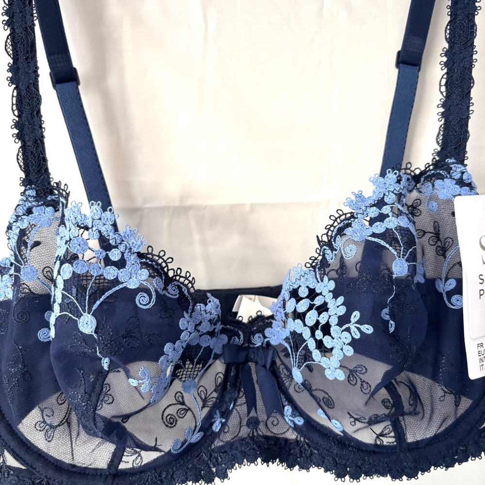 NWT Simone Perele Blue Wish Lace Demi Cut Bra SZ 34D - Picture 2 of 13